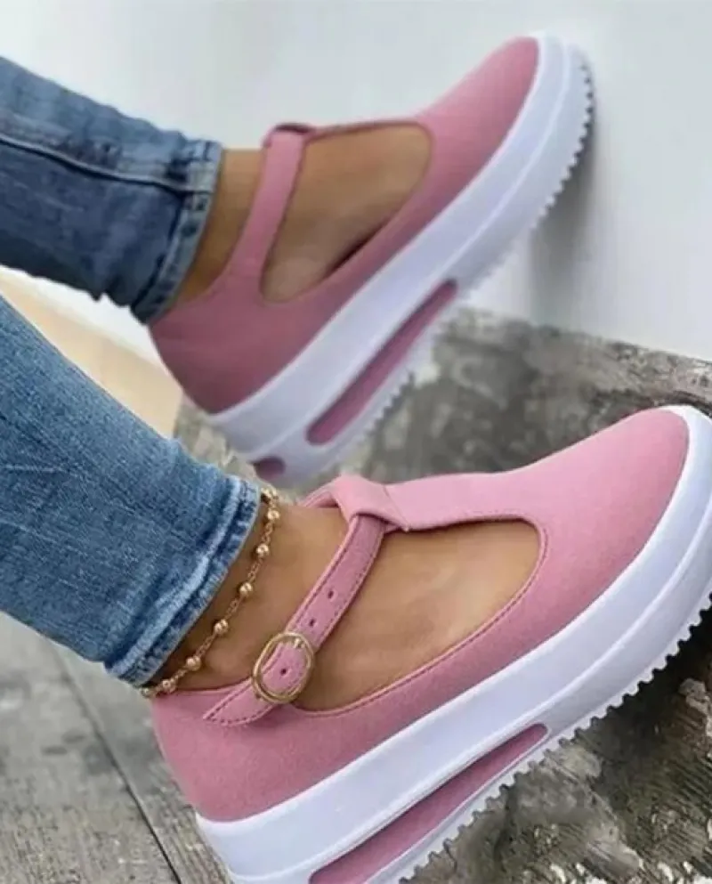 Scarpe da donna con plateau estivo Scarpe piatte con fondo spesso Sandali con zeppa da donna Cinturino con fibbia Calzature casu