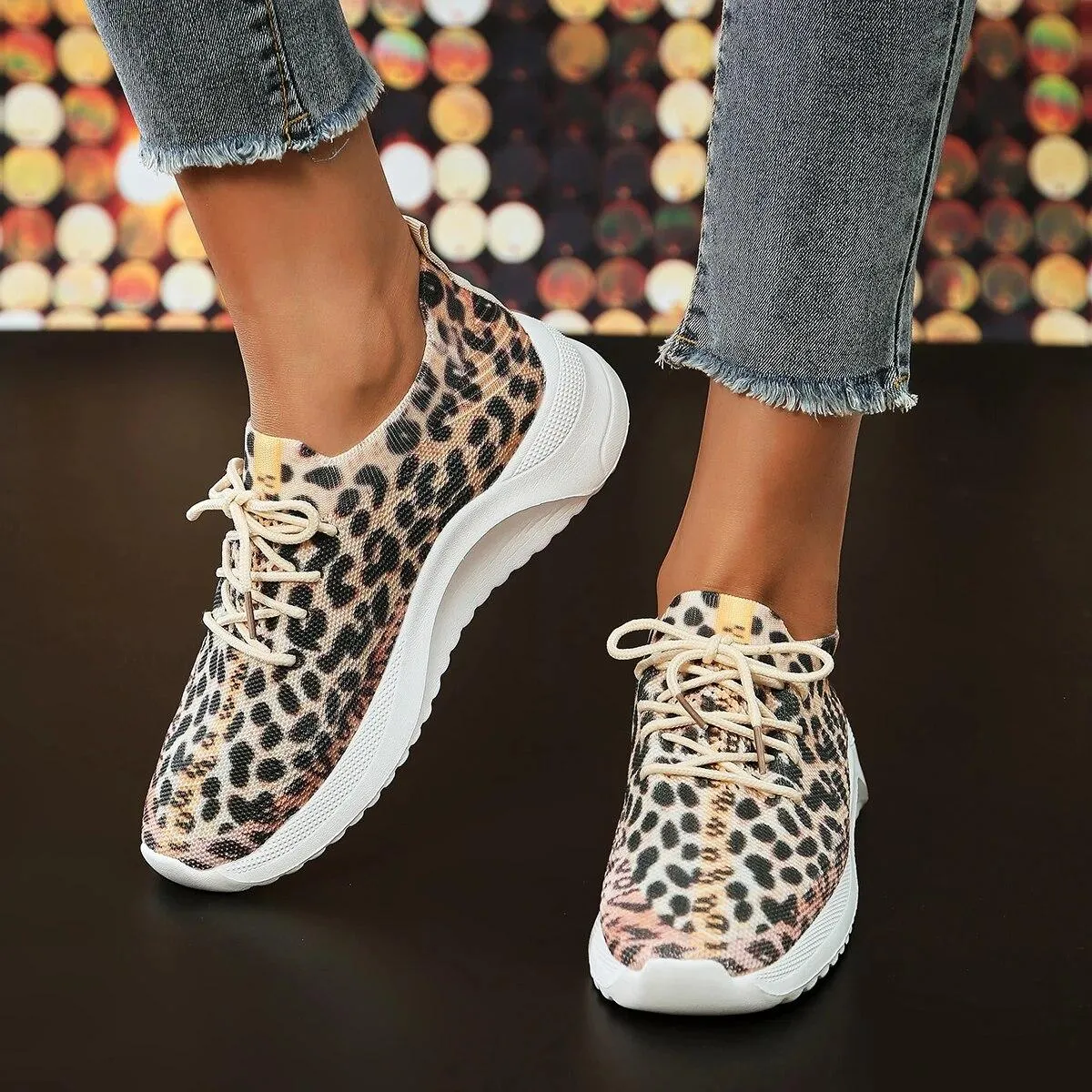 Scarpe da ginnastica leopardate da donna Scarpe basse da ginnastica in maglia Scarpe da donna leopardate da donna