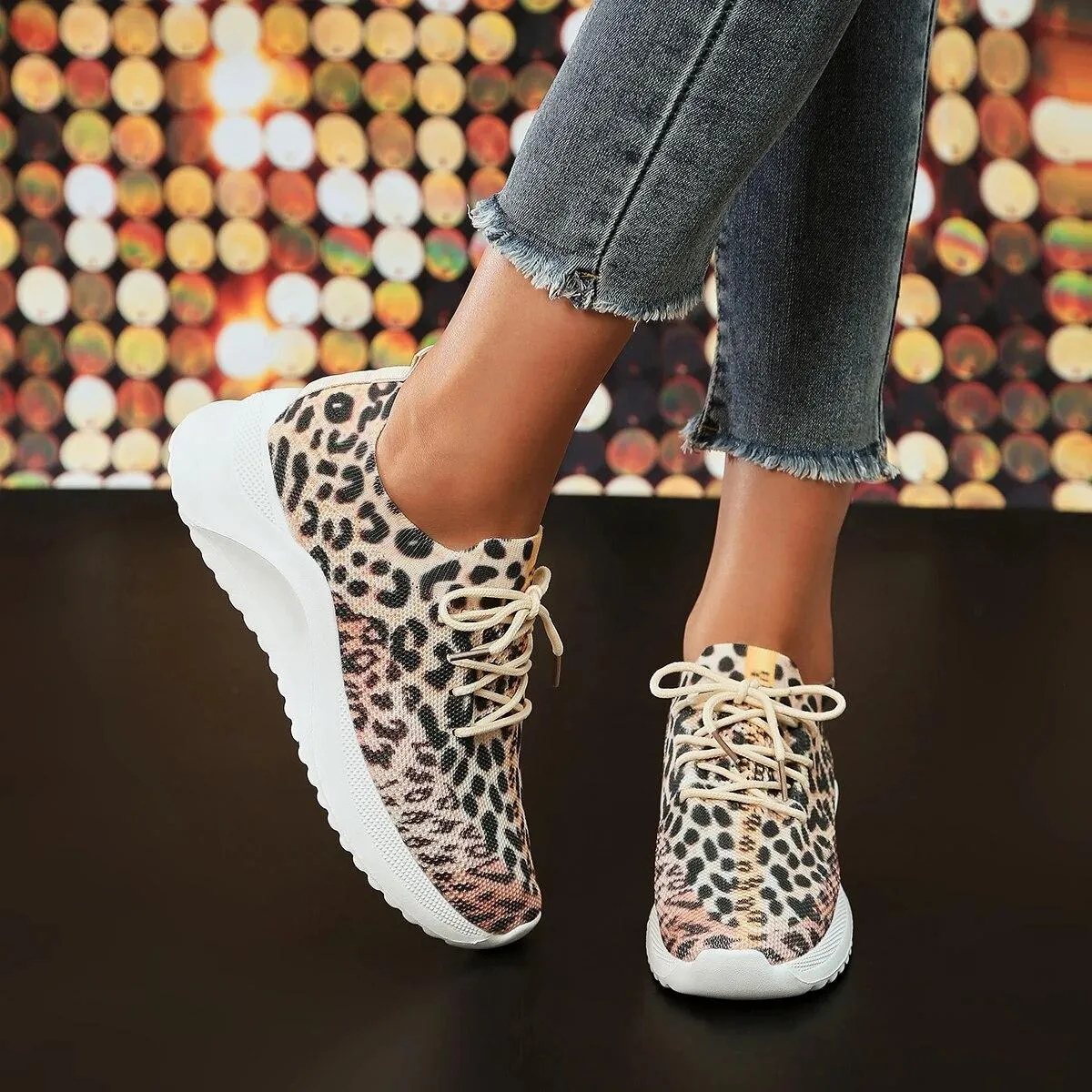 Scarpe da ginnastica leopardate da donna Scarpe basse da ginnastica in maglia Scarpe da donna leopardate da donna