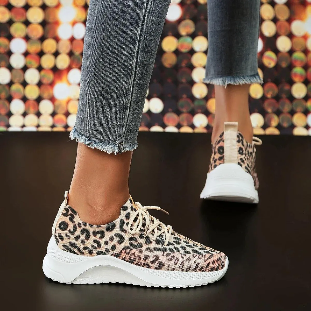 Scarpe da ginnastica leopardate da donna Scarpe basse da ginnastica in maglia Scarpe da donna leopardate da donna