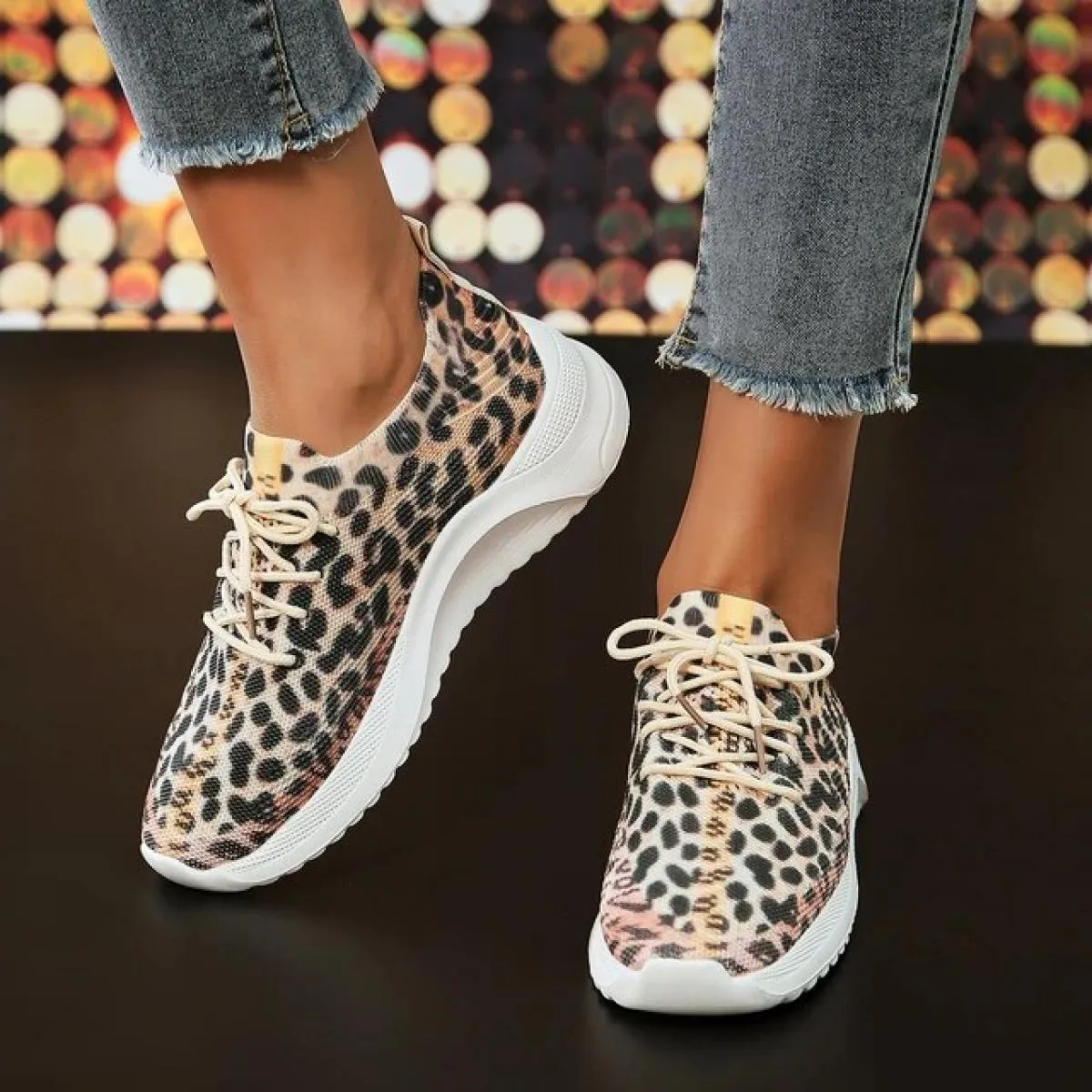 Scarpe da ginnastica leopardate da donna Scarpe basse da ginnastica in maglia Scarpe da donna leopardate da donna