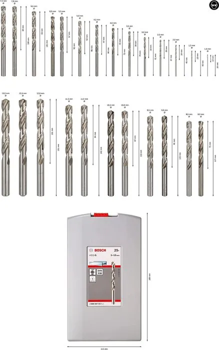 Serie 25 punte trapano Bosch Hss-G Din 338 mm 1-13