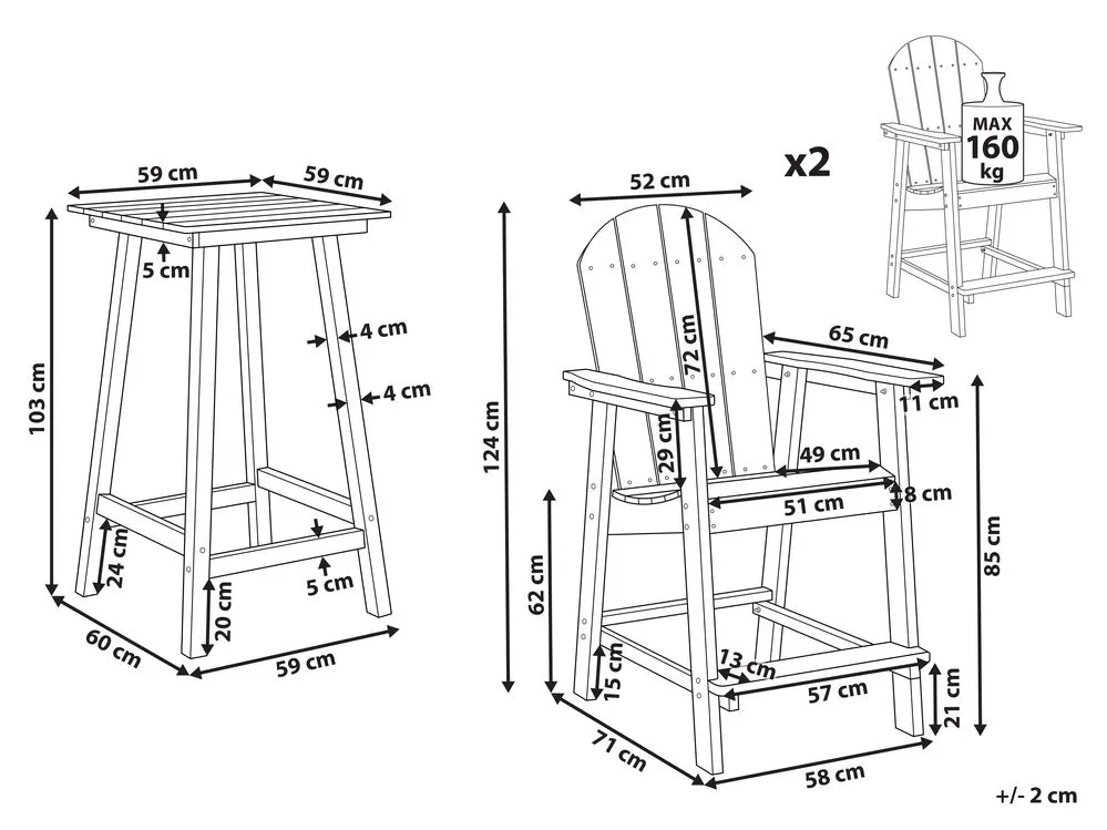 Set bistrot ADIRONDACK Rosso