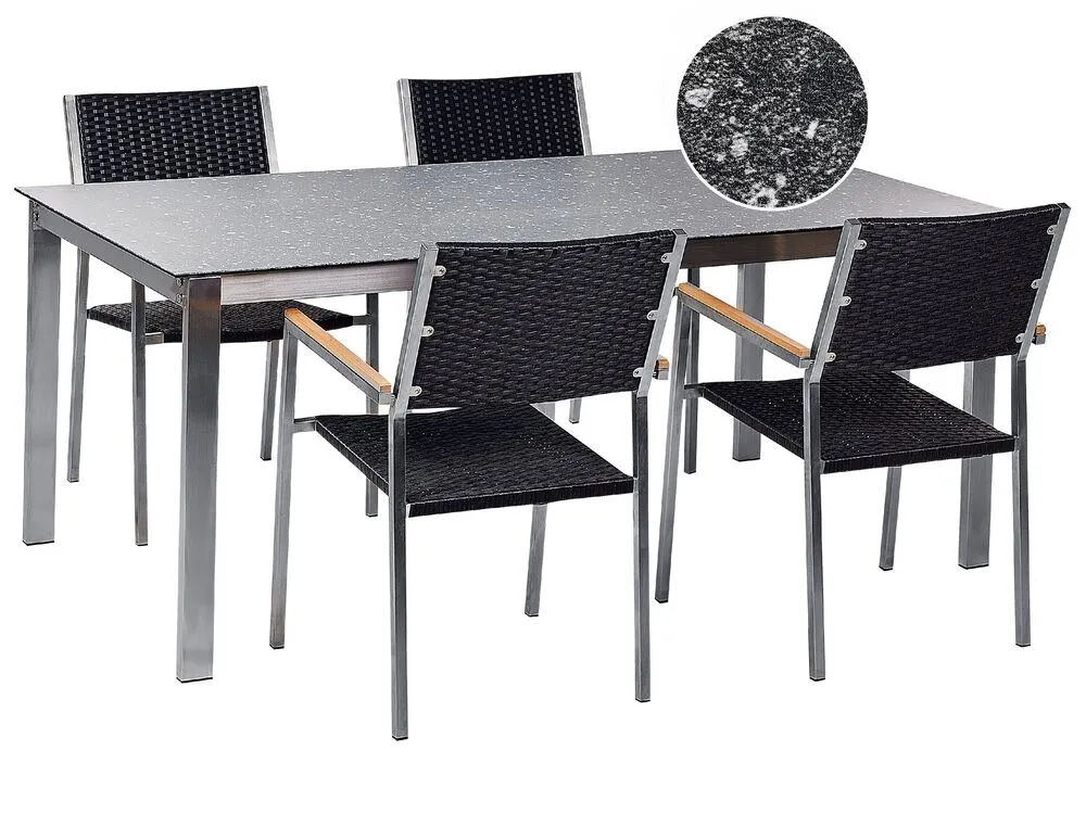 Set da pranzo da giardino 4 posti COSOLETO/GROSSETO Vetro temperato Effetto granito Nero
