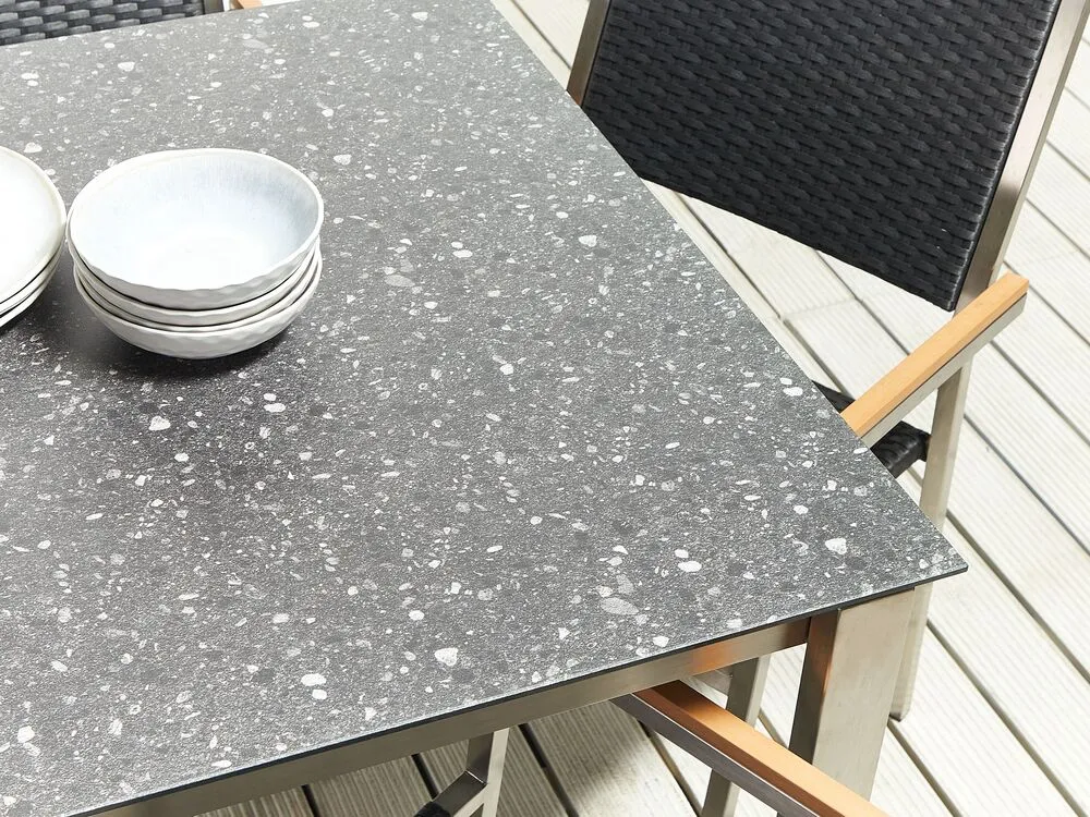 Set da pranzo da giardino 4 posti COSOLETO/GROSSETO Vetro temperato Effetto granito Nero