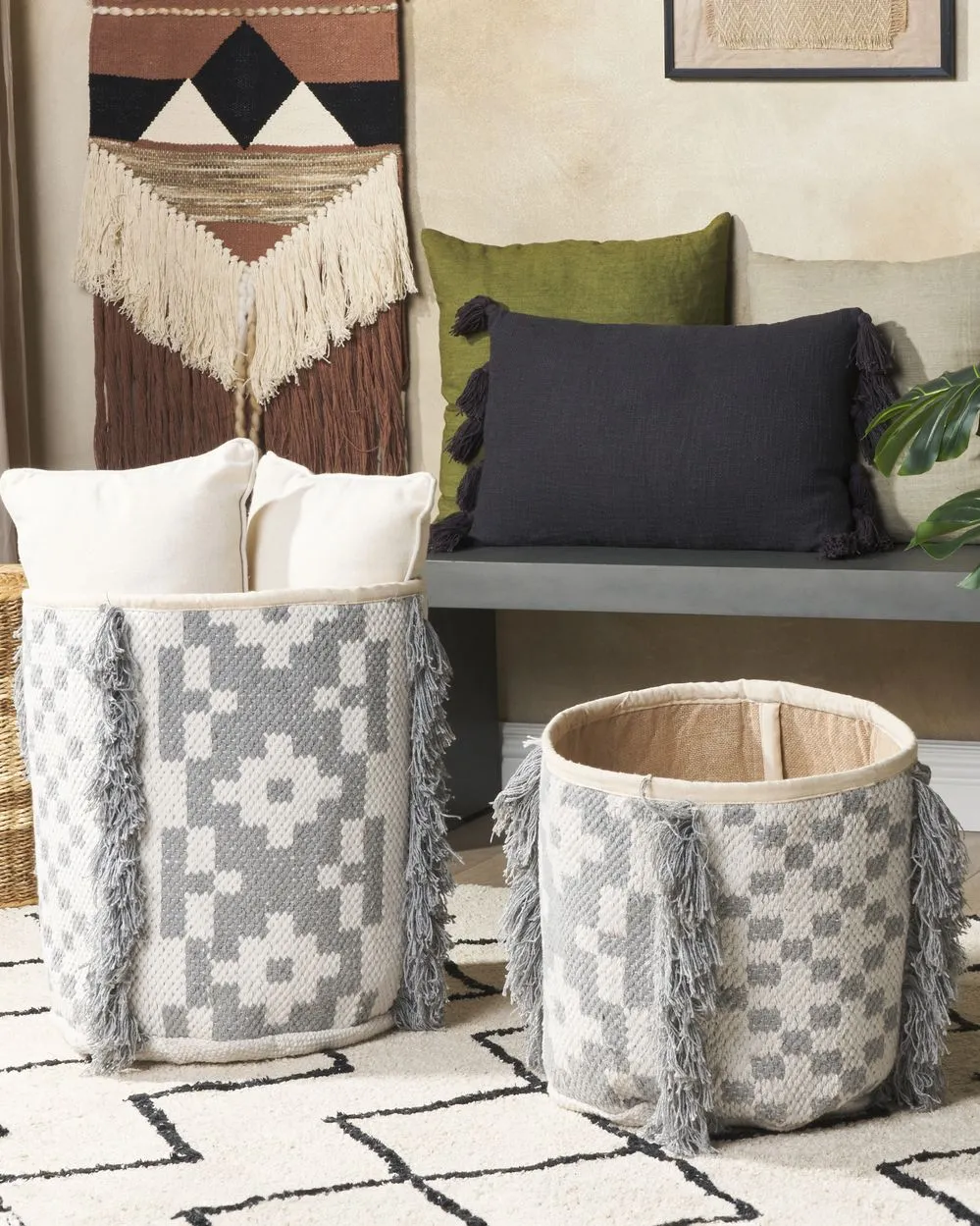 Set di 2 ceste cotone bianco sporco e grigio KALAI