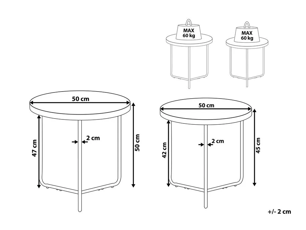 Set of 2 Coffee Tables Light Wood with Black MELODY Small and Medium