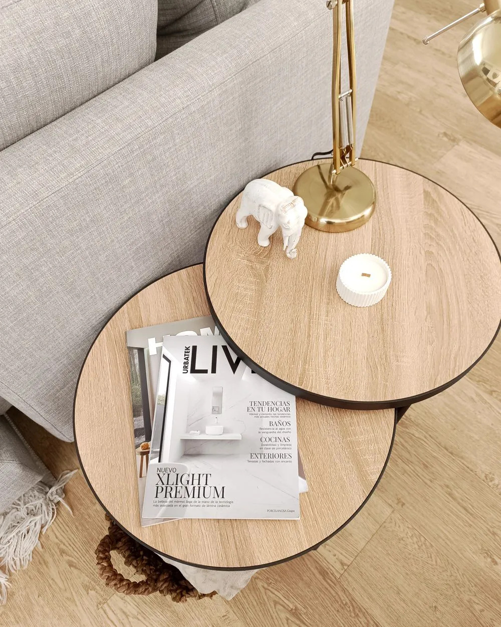 Set of 2 Coffee Tables Light Wood with Black MELODY Small and Medium