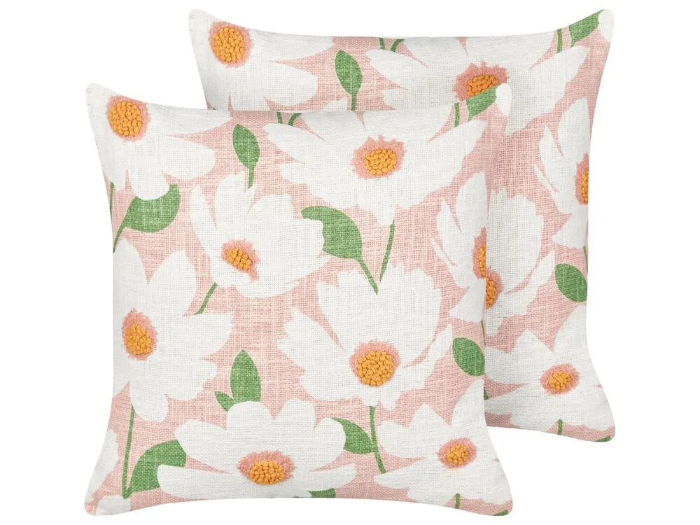 Set of 2 Decorative Cushions JATROPHA Cotton 45 x 45 cm Pink Floral Pattern
