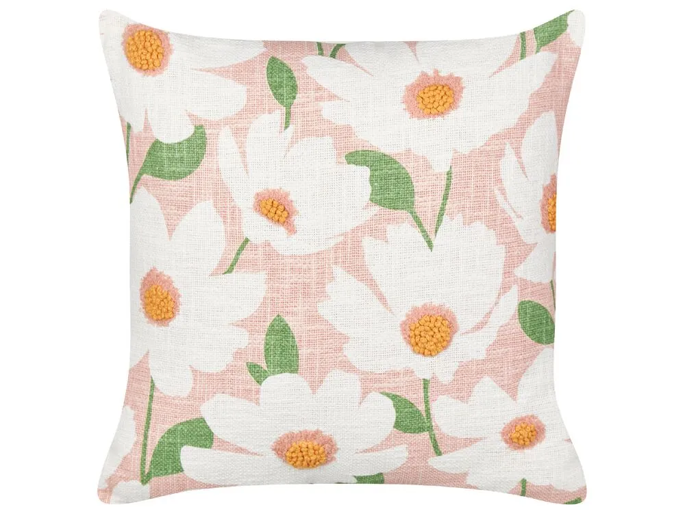 Set of 2 Decorative Cushions JATROPHA Cotton 45 x 45 cm Pink Floral Pattern