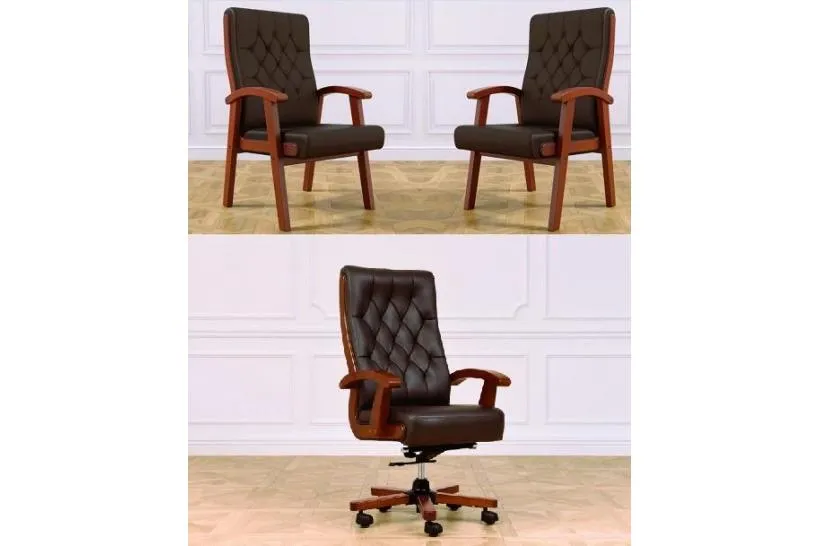Set sedia direzionale ufficio classico + 2 poltrone ospiti marrone CONSUL