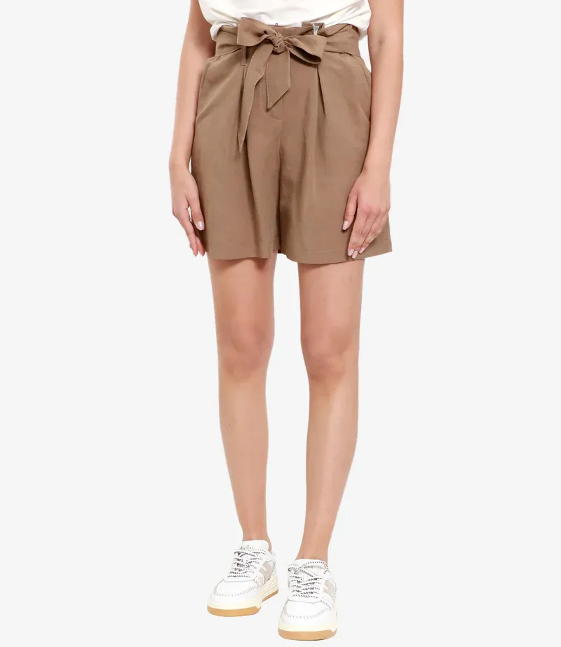 SHORTS BEIGE IN MISTO LINO