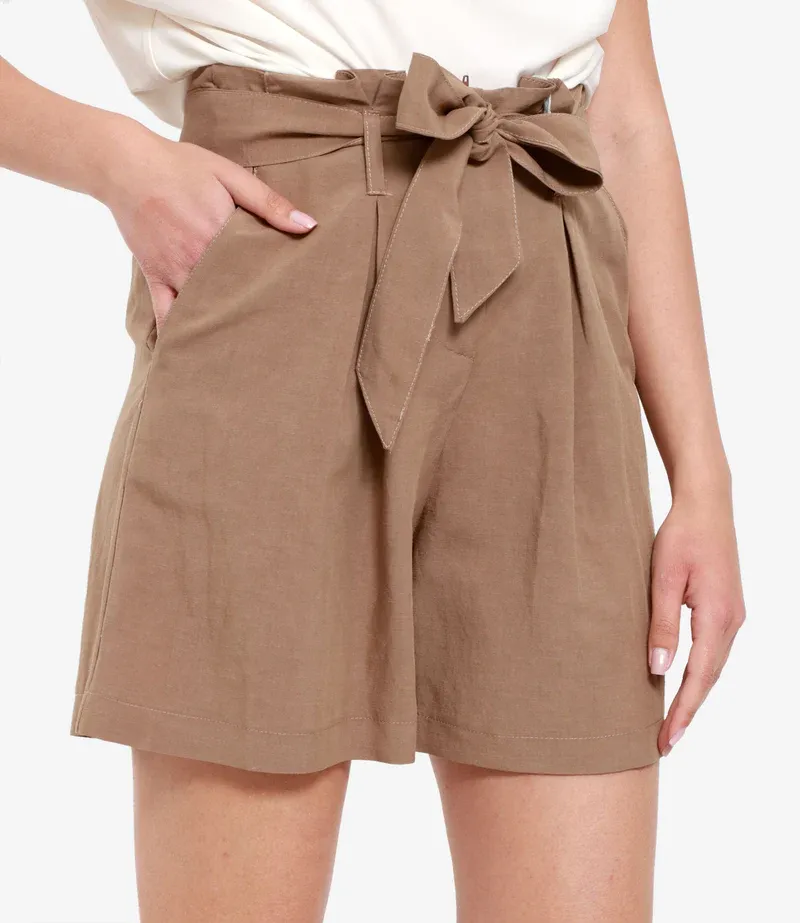 SHORTS BEIGE IN MISTO LINO
