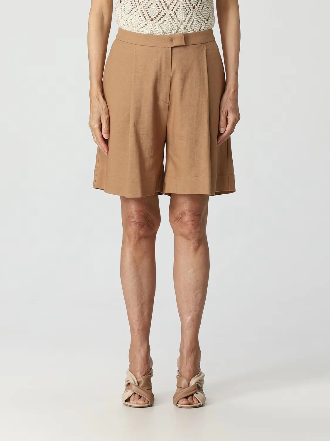 SHORTS CAMMELLO IN MISTO LINO