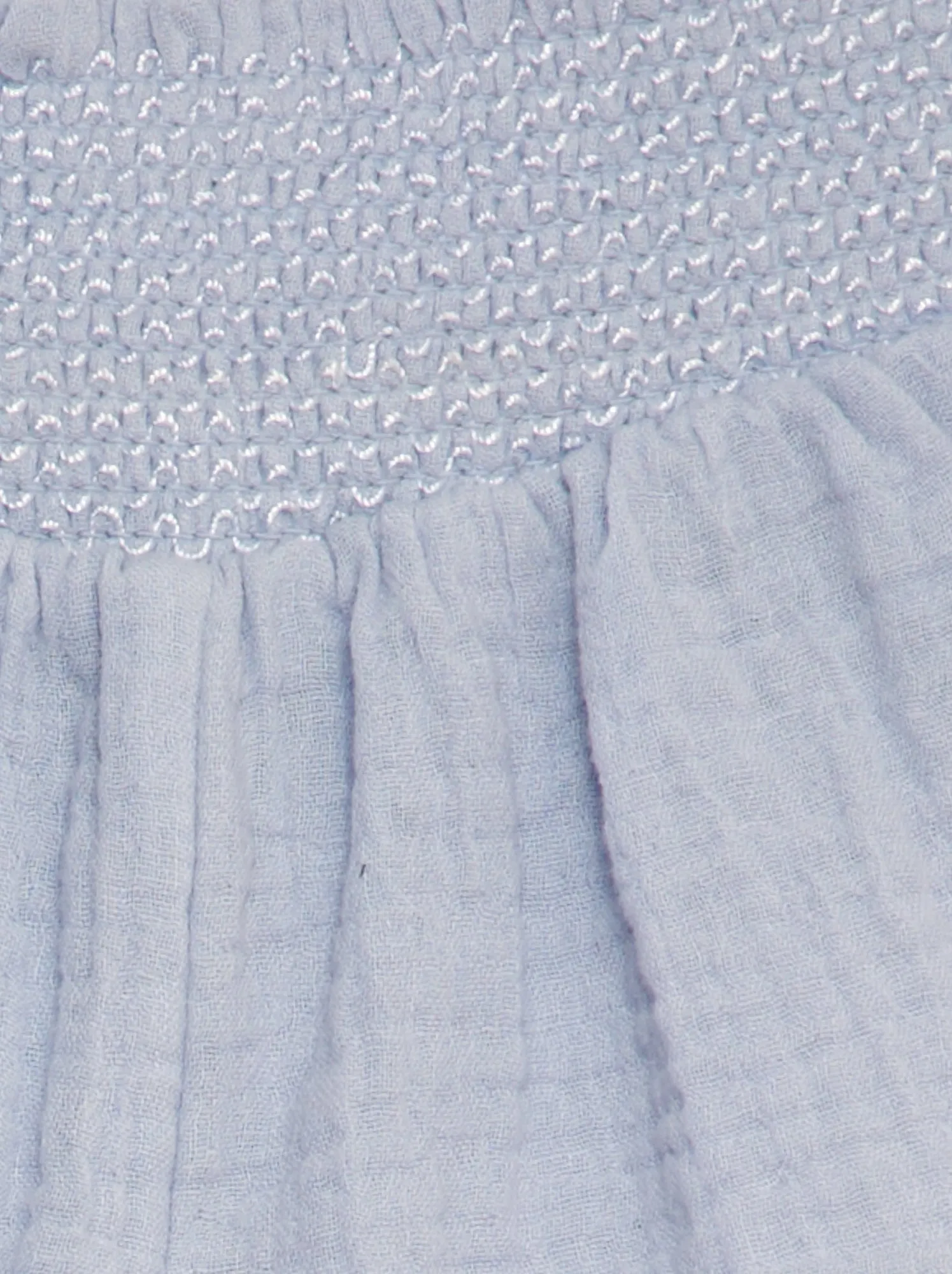 Shorts in garza di cotone con vita punto smock - BLU