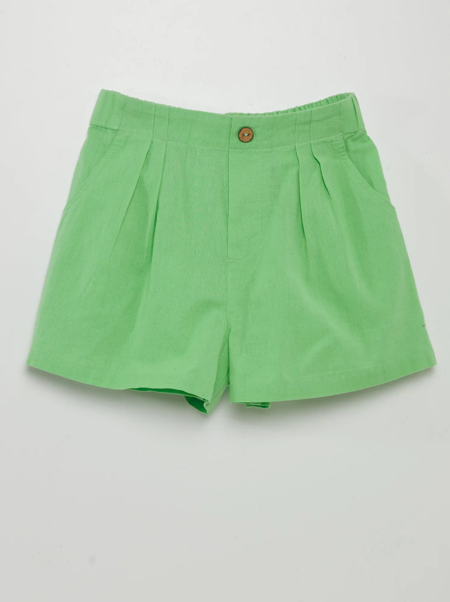 Shorts tinta unita in cotone e lino - VERDE