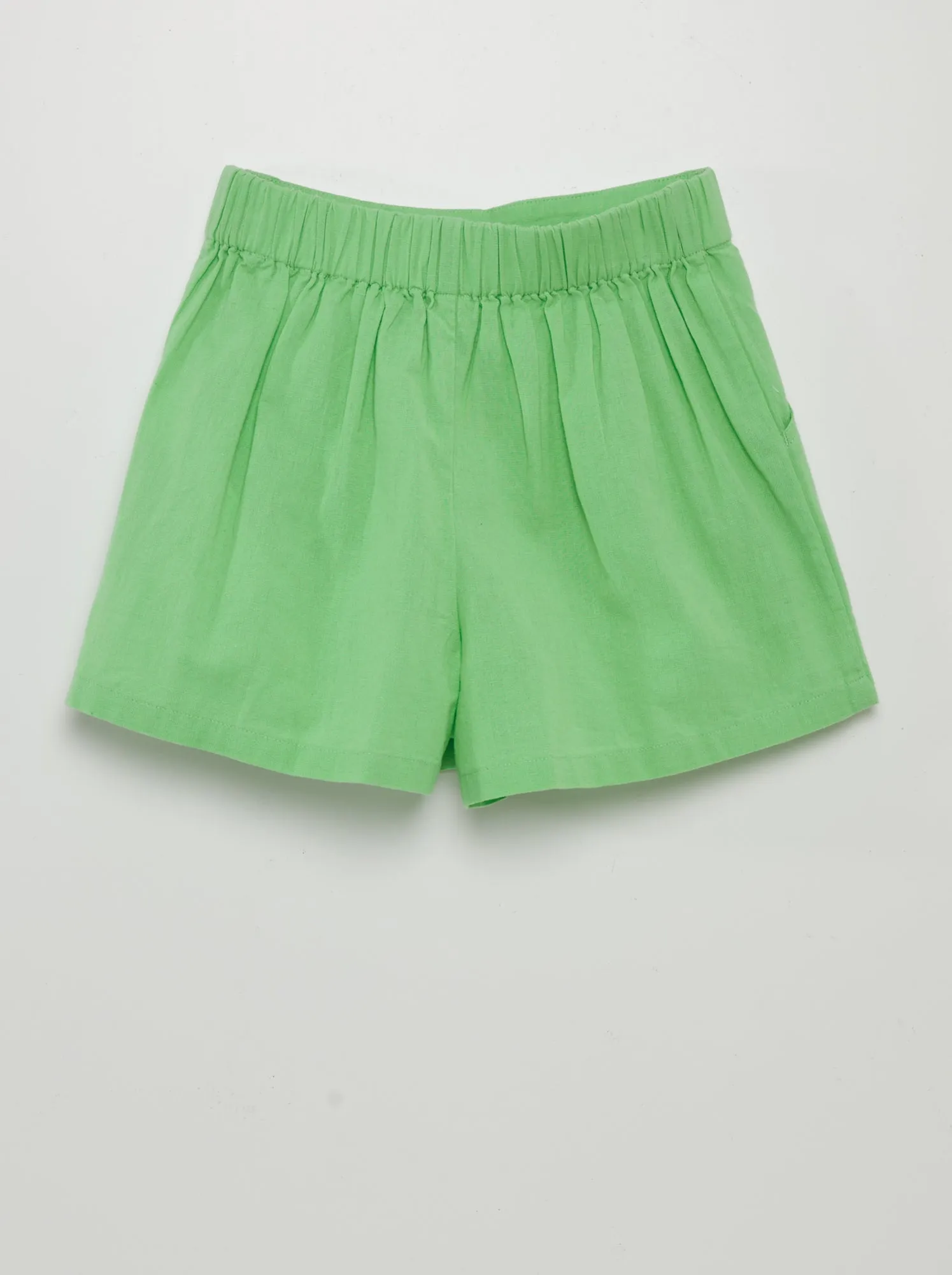 Shorts tinta unita in cotone e lino - VERDE