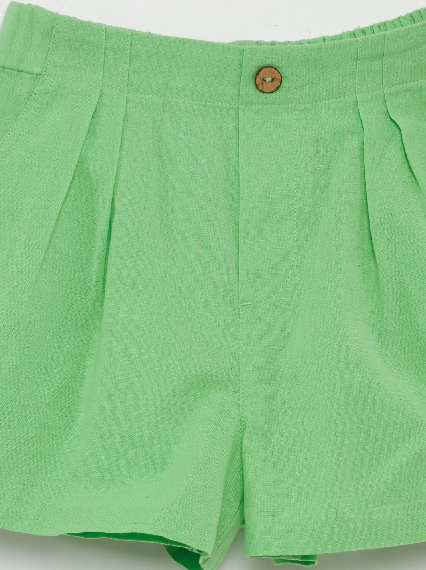 Shorts tinta unita in cotone e lino - VERDE