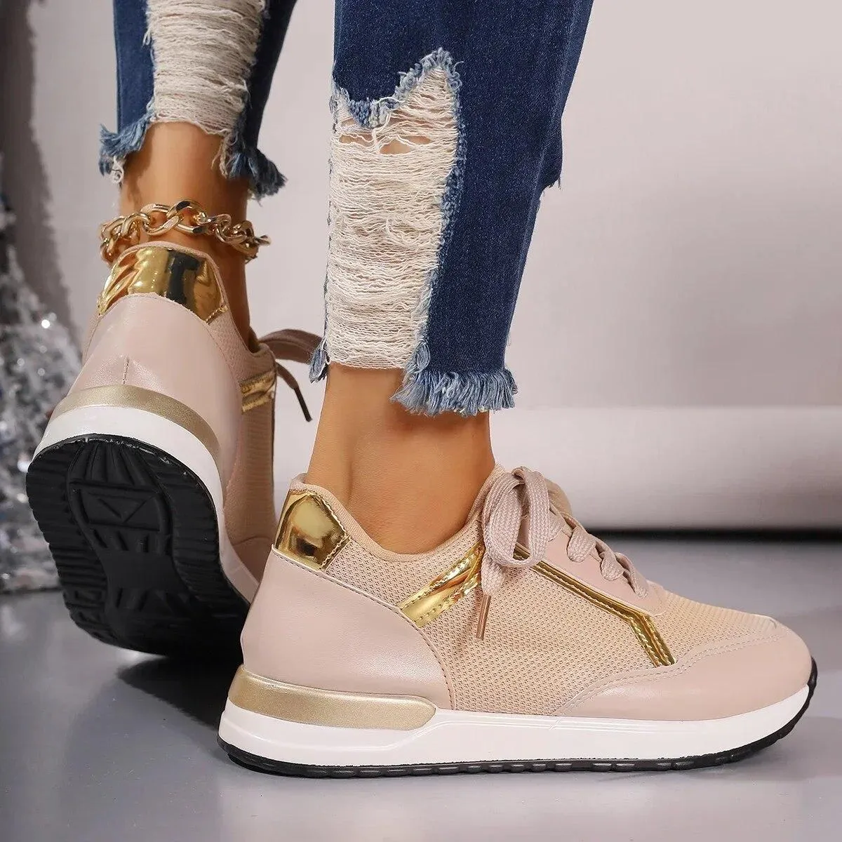 Sneakers da donna alla moda con lacci Scarpe da donna nuove primaverili con plateau Scarpe da ginnastica da donna bianche Scarpe