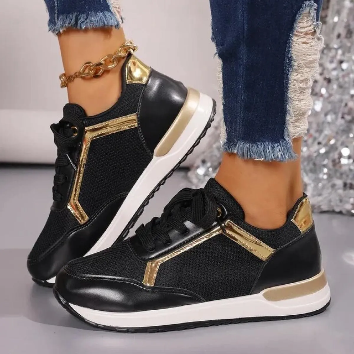 Sneakers da donna alla moda con lacci Scarpe da donna nuove primaverili con plateau Scarpe da ginnastica da donna bianche Scarpe