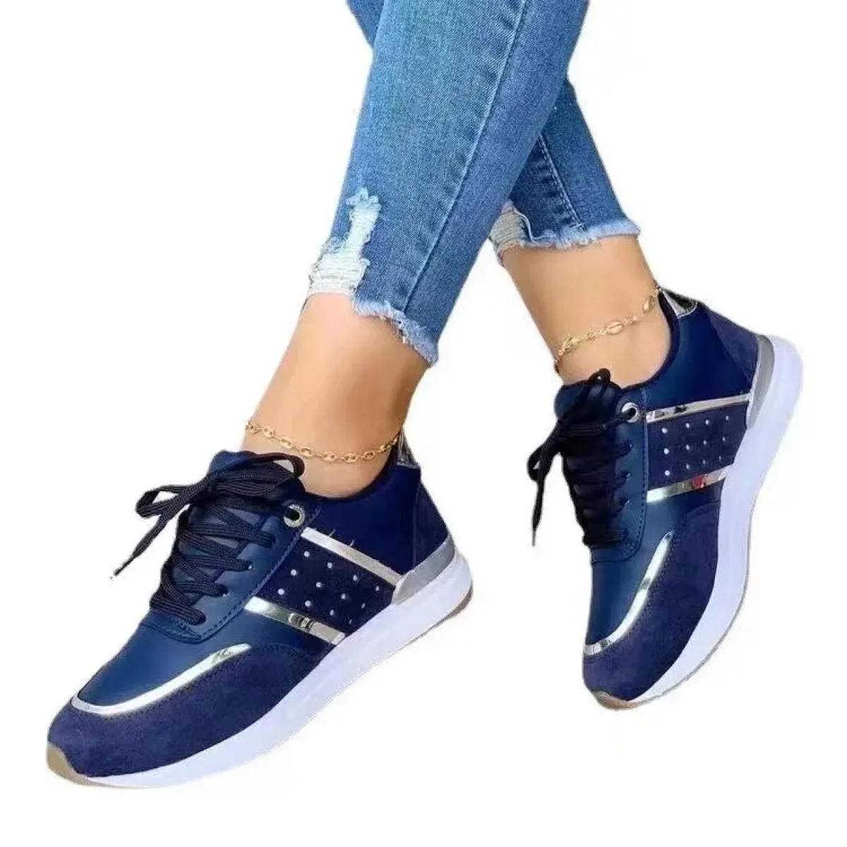 Sneakers Scarpe con plateau da donna Patchwork in pelle Scarpe casual da donna Scarpe sportive da donna Outdoor Running vulcaniz