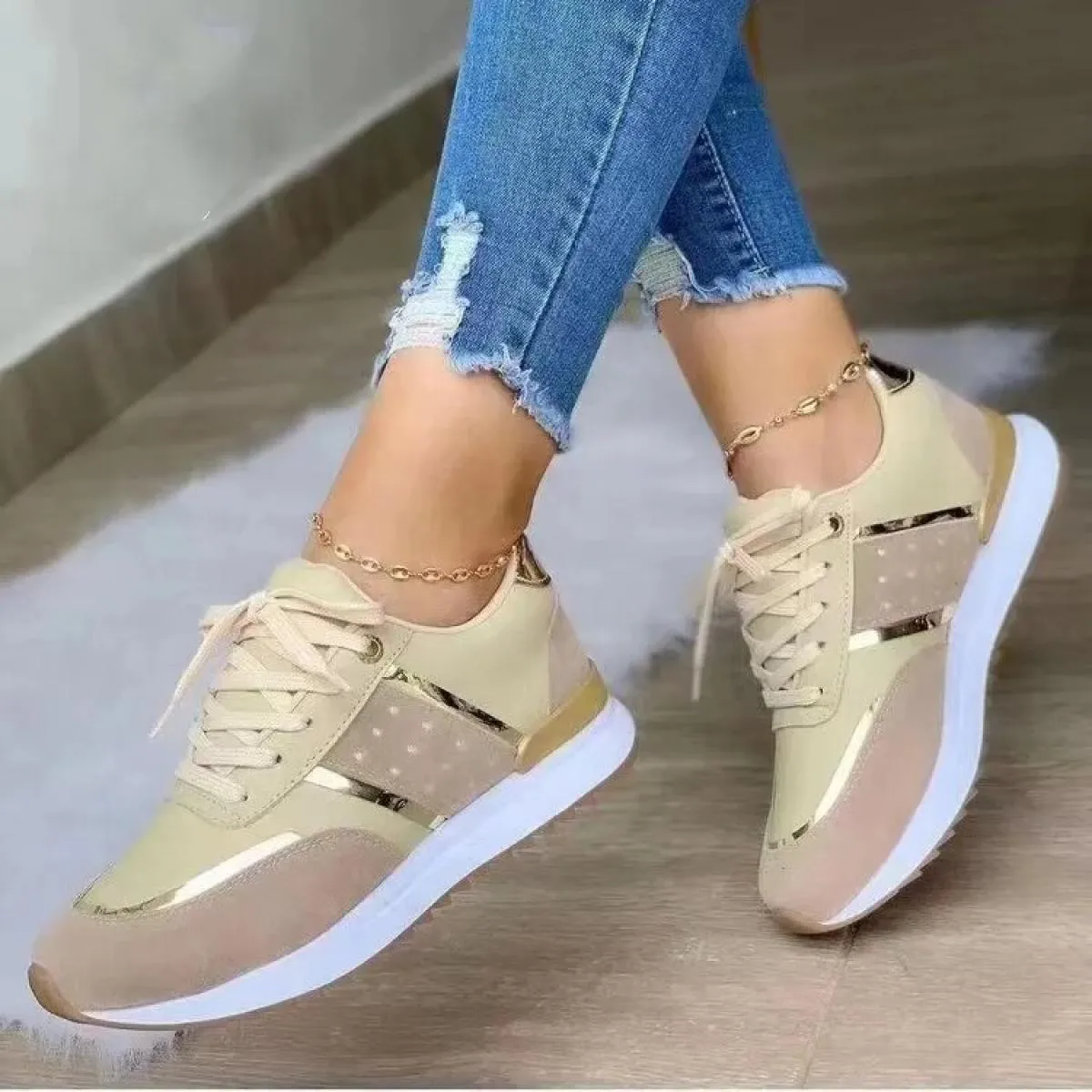 Sneakers Scarpe con plateau da donna Patchwork in pelle Scarpe casual da donna Scarpe sportive da donna Outdoor Running vulcaniz