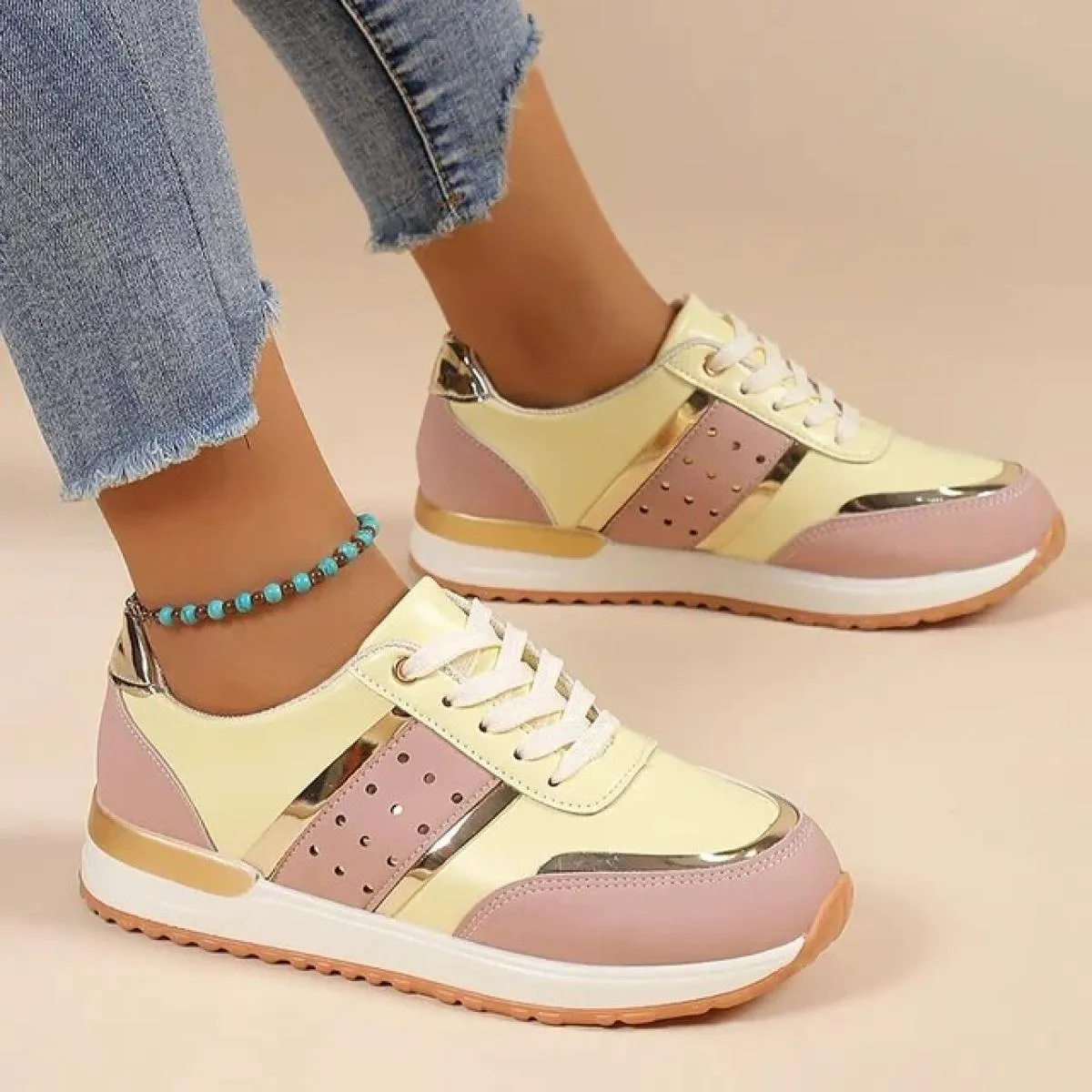 Sneakers Scarpe con plateau da donna Patchwork in pelle Scarpe casual da donna Scarpe sportive da donna Outdoor Running vulcaniz