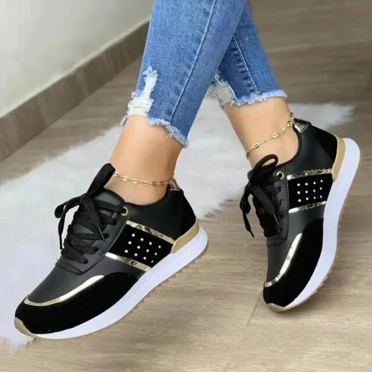 Sneakers Scarpe con plateau da donna Patchwork in pelle Scarpe casual da donna Scarpe sportive da donna Outdoor Running vulcaniz