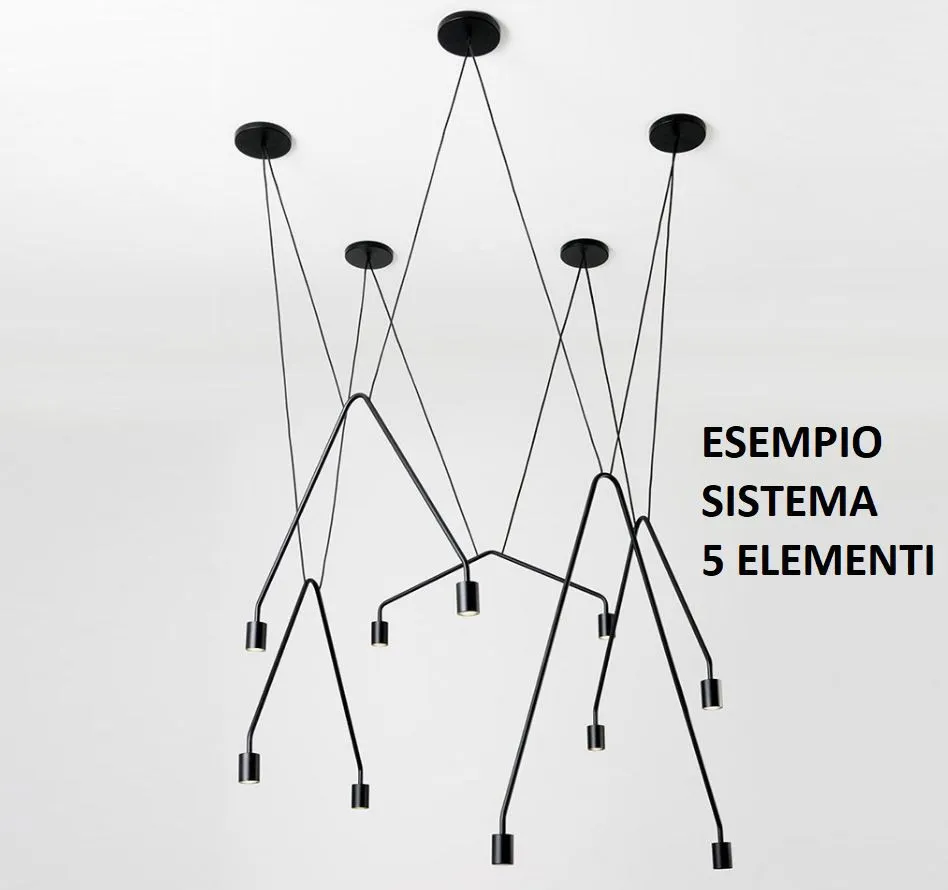 Sospensione Led 2 Luci 3000k Alluminio Nero Caos Contract Media Sforzin