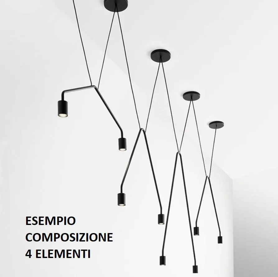 Sospensione Led 2 Luci 3000k Alluminio Nero Caos Contract Media Sforzin