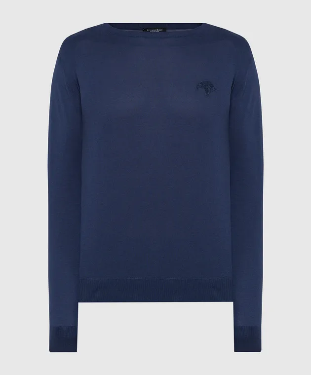 Stefano Ricci Maglia blu con ricamo logo testa d'aquila K313030G01F24145