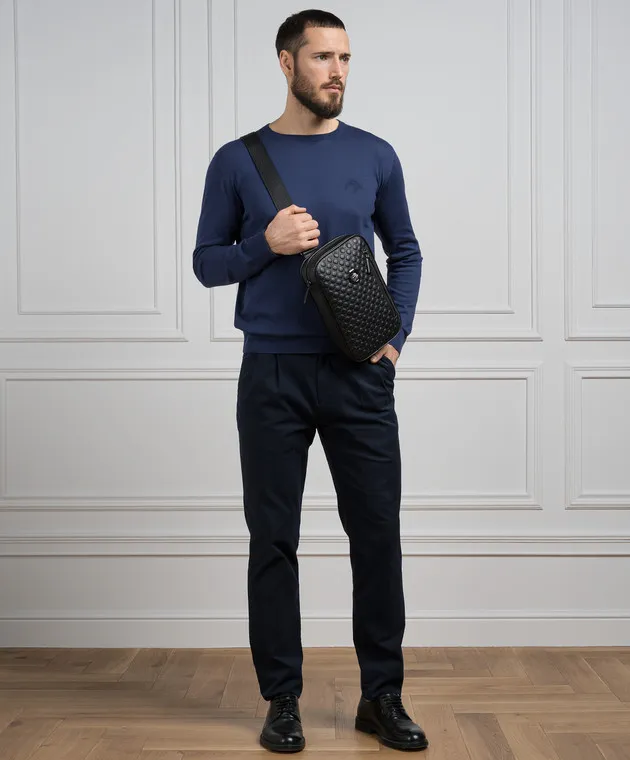 Stefano Ricci Maglia blu con ricamo logo testa d'aquila K313030G01F24145