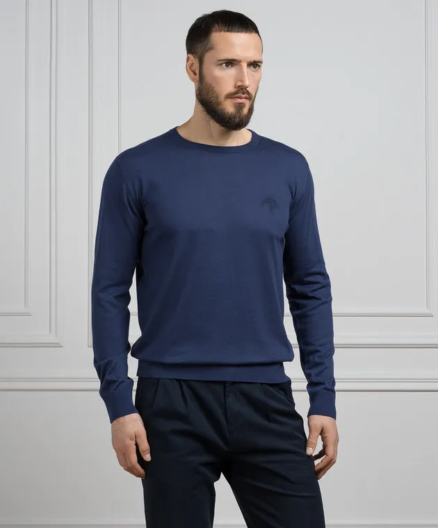 Stefano Ricci Maglia blu con ricamo logo testa d'aquila K313030G01F24145