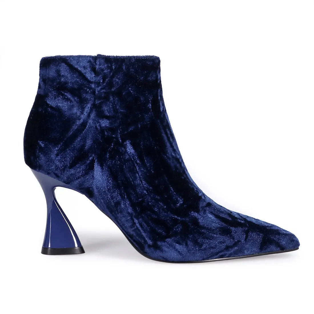 Stivaletto Jeannot in velluto blu con tacco di design