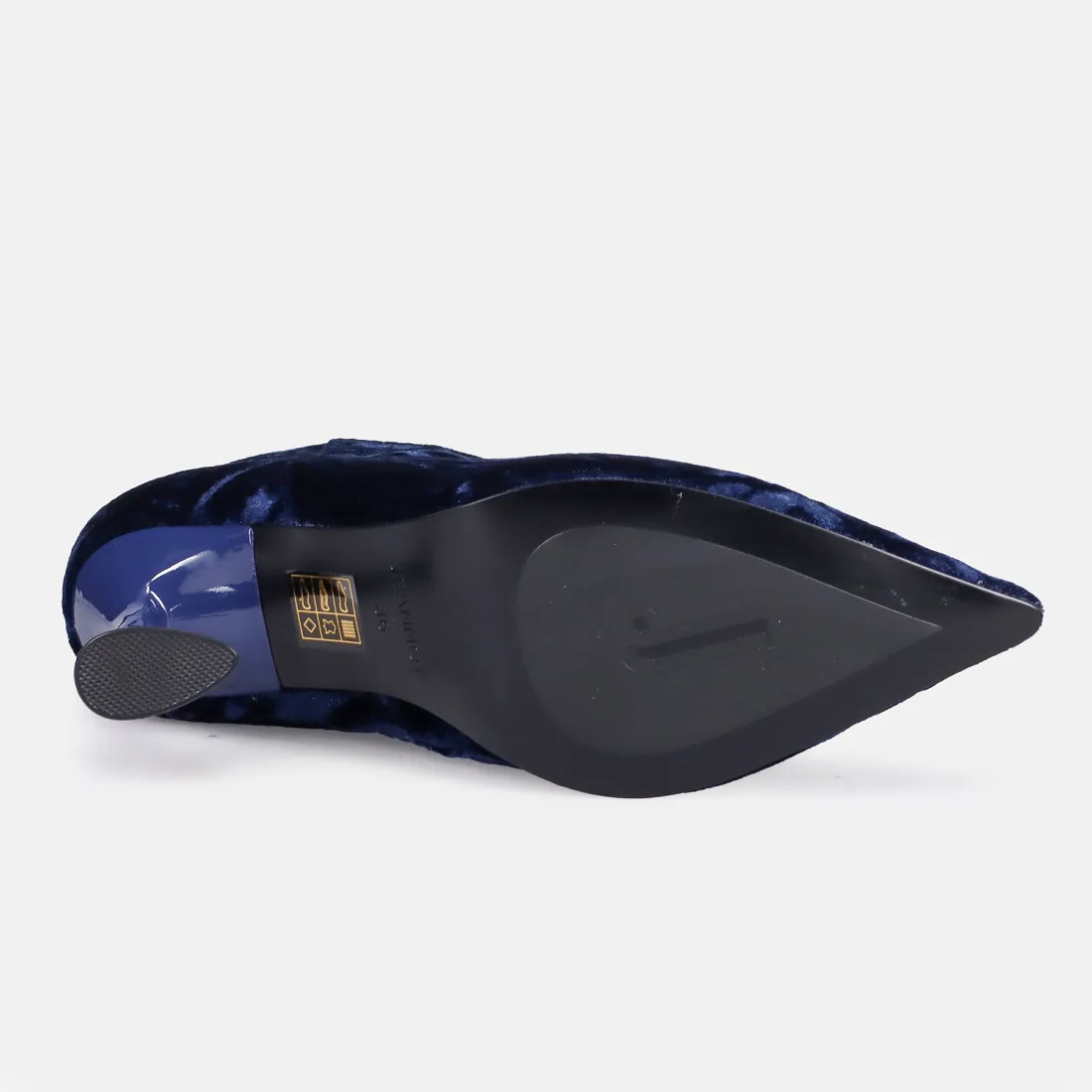 Stivaletto Jeannot in velluto blu con tacco di design