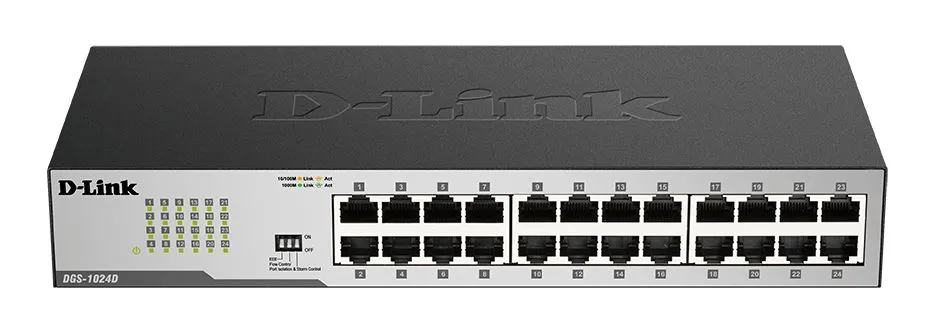 Switch Gigabit D-Link Gigabit, 10/100/1000Mbit/s, 24 porte, Desktop, Montaggio rack , No
