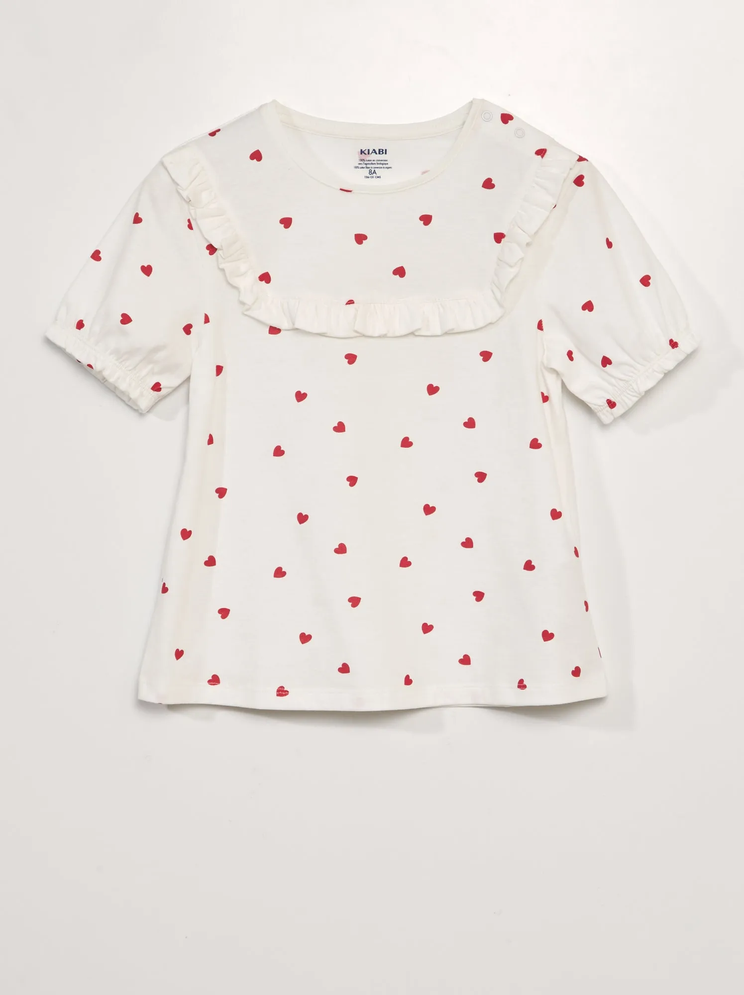 T-shirt adattiva con volant e motivo 'cuore' - BIANCO
