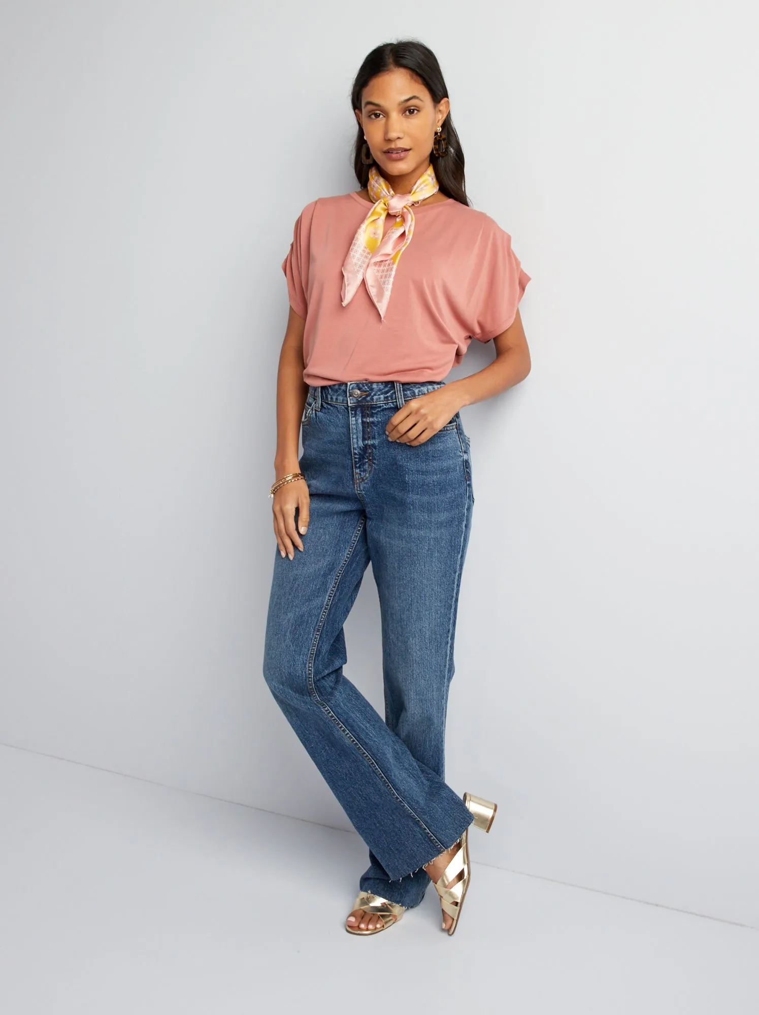 T-shirt con maniche plissettate - ROSA