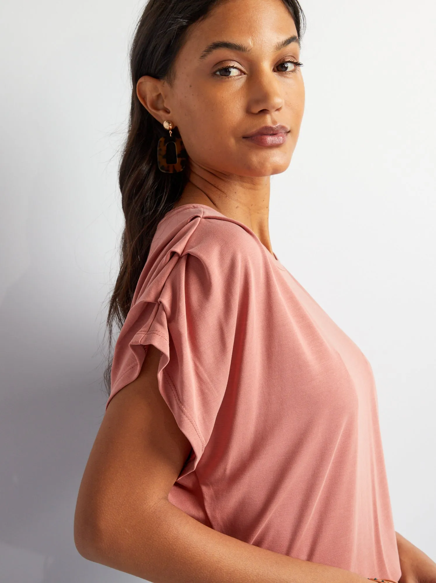 T-shirt con maniche plissettate - ROSA