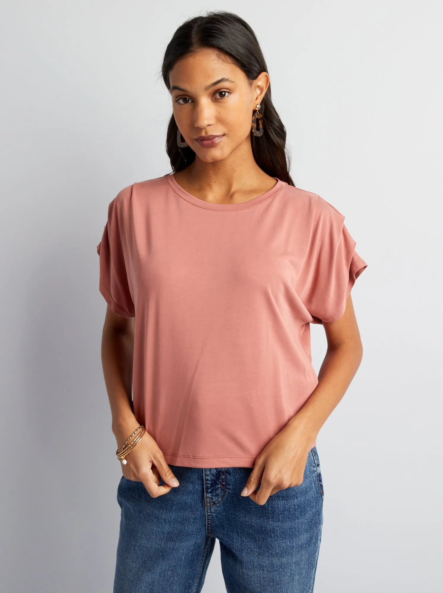 T-shirt con maniche plissettate - ROSA