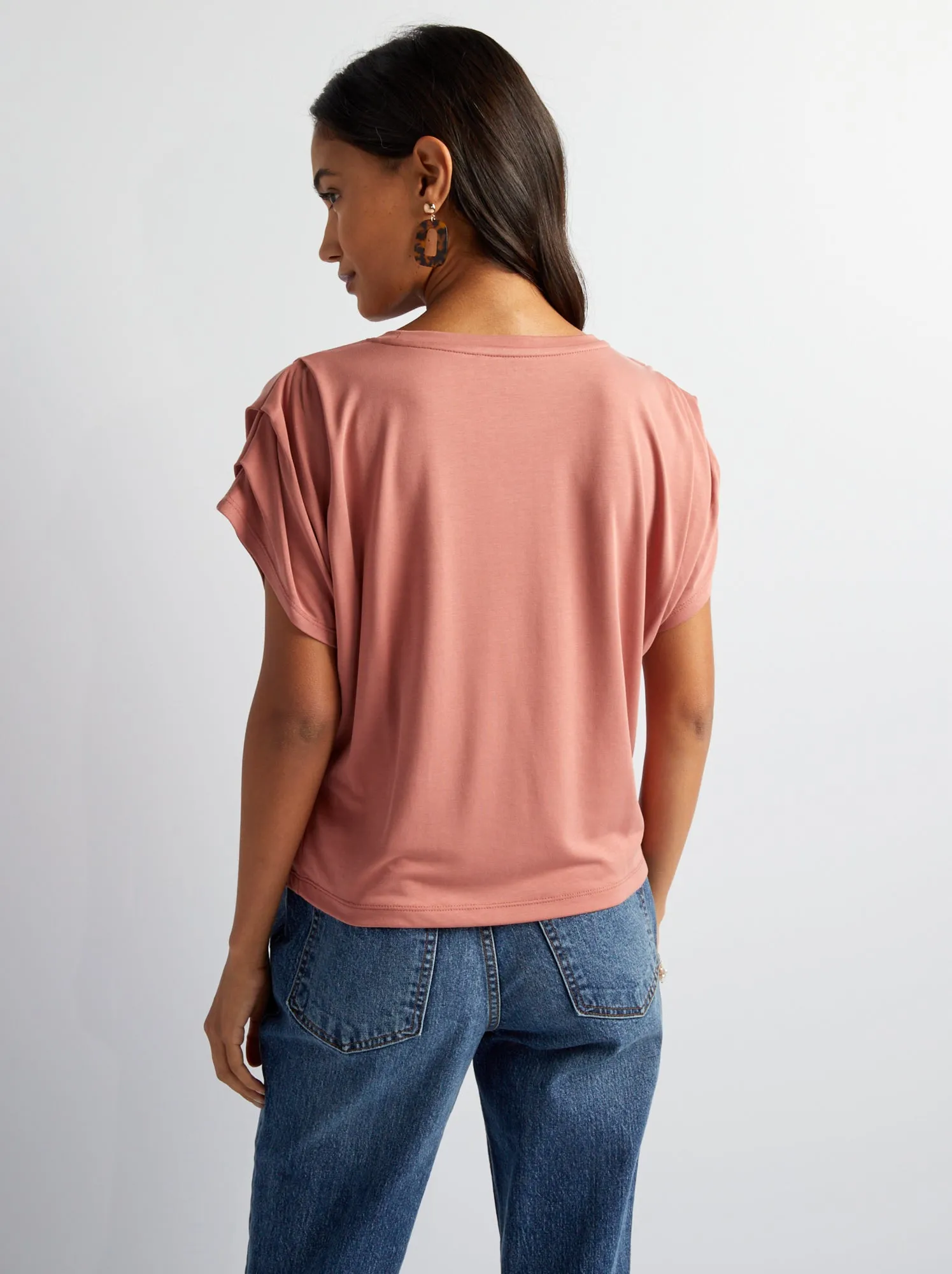T-shirt con maniche plissettate - ROSA