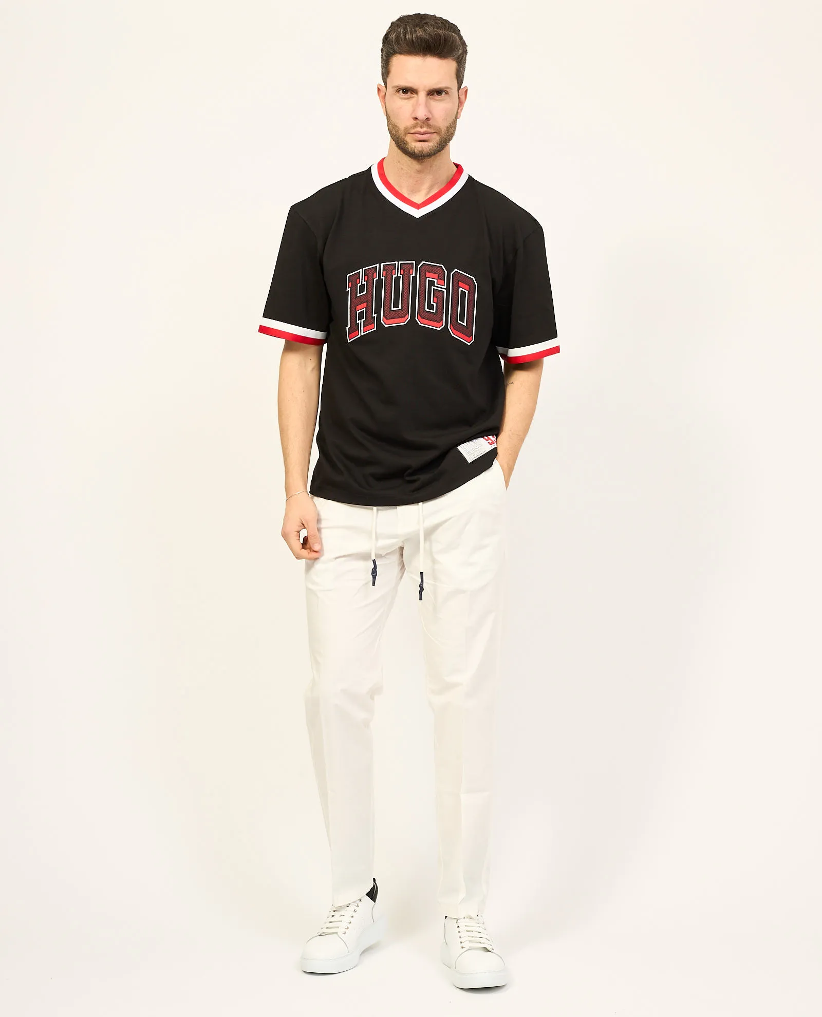 T-shirt Hugo relaxed fit in jersey di cotone con logo sportivo