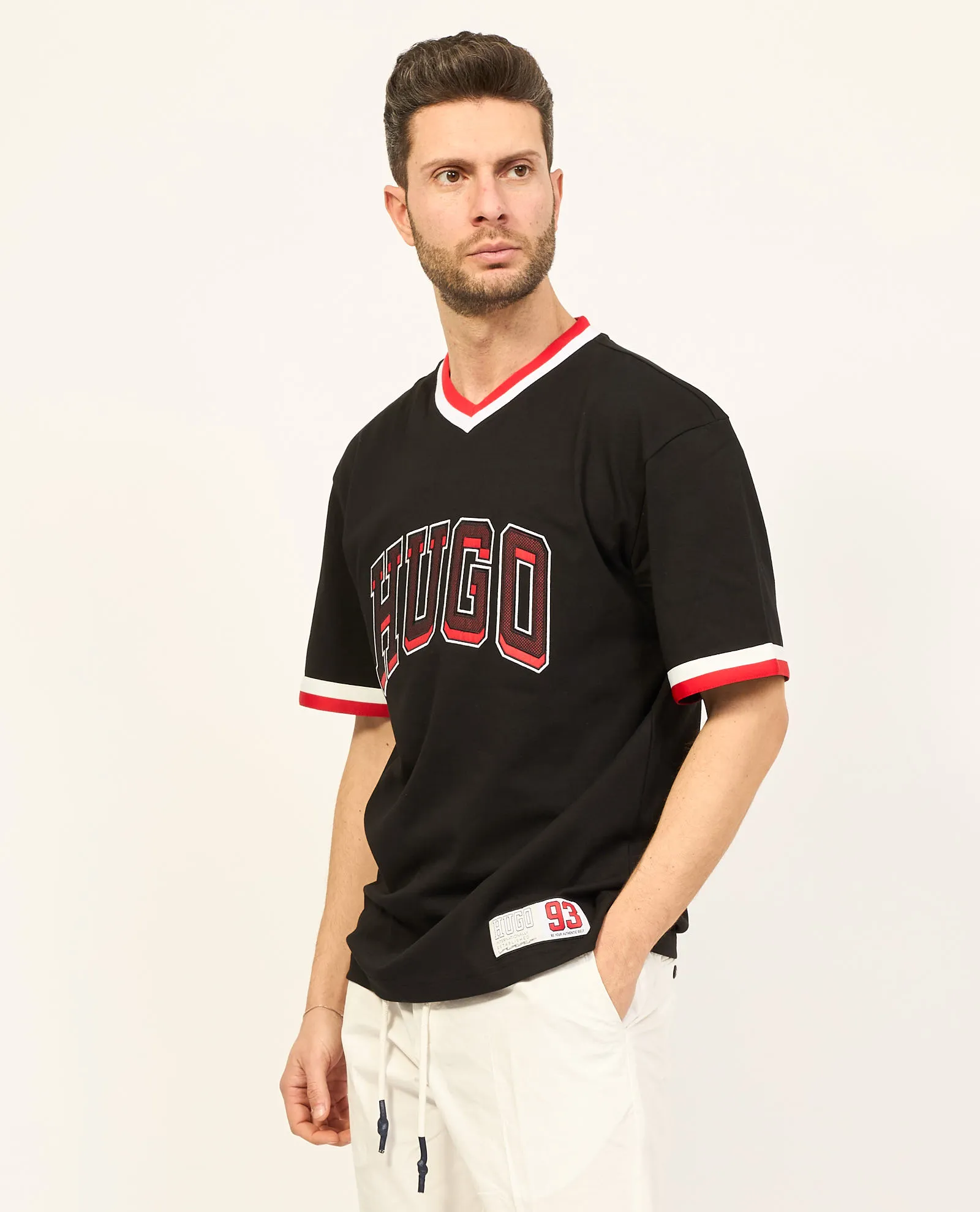 T-shirt Hugo relaxed fit in jersey di cotone con logo sportivo
