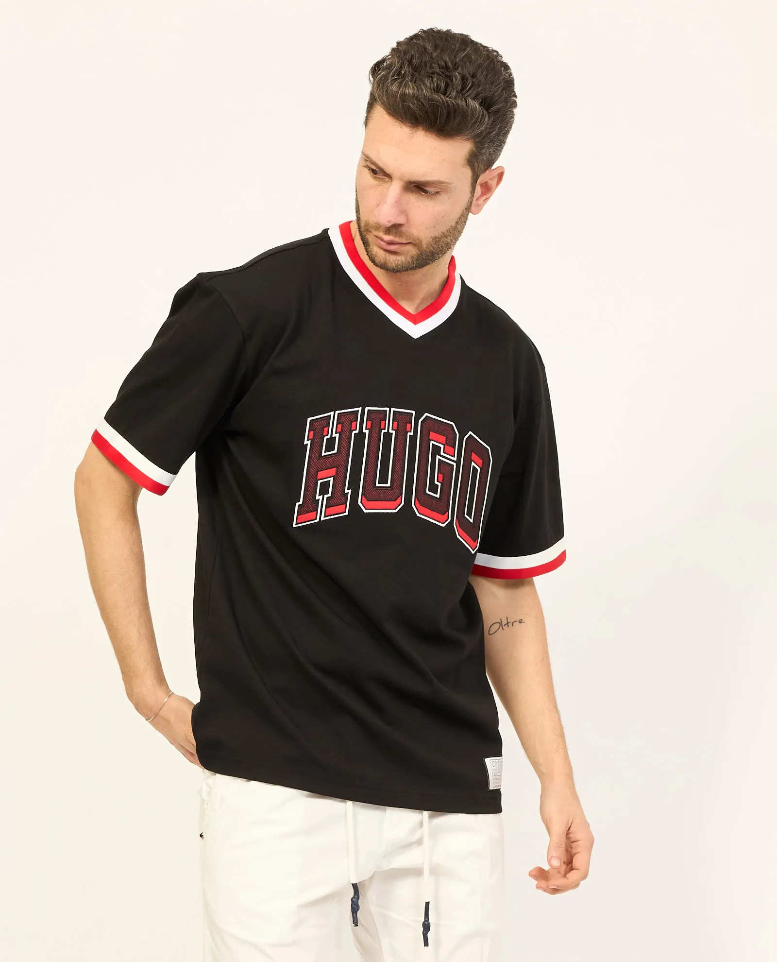 T-shirt Hugo relaxed fit in jersey di cotone con logo sportivo