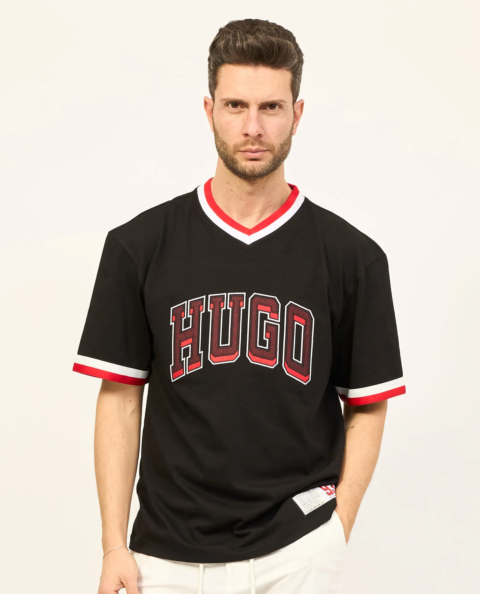 T-shirt Hugo relaxed fit in jersey di cotone con logo sportivo