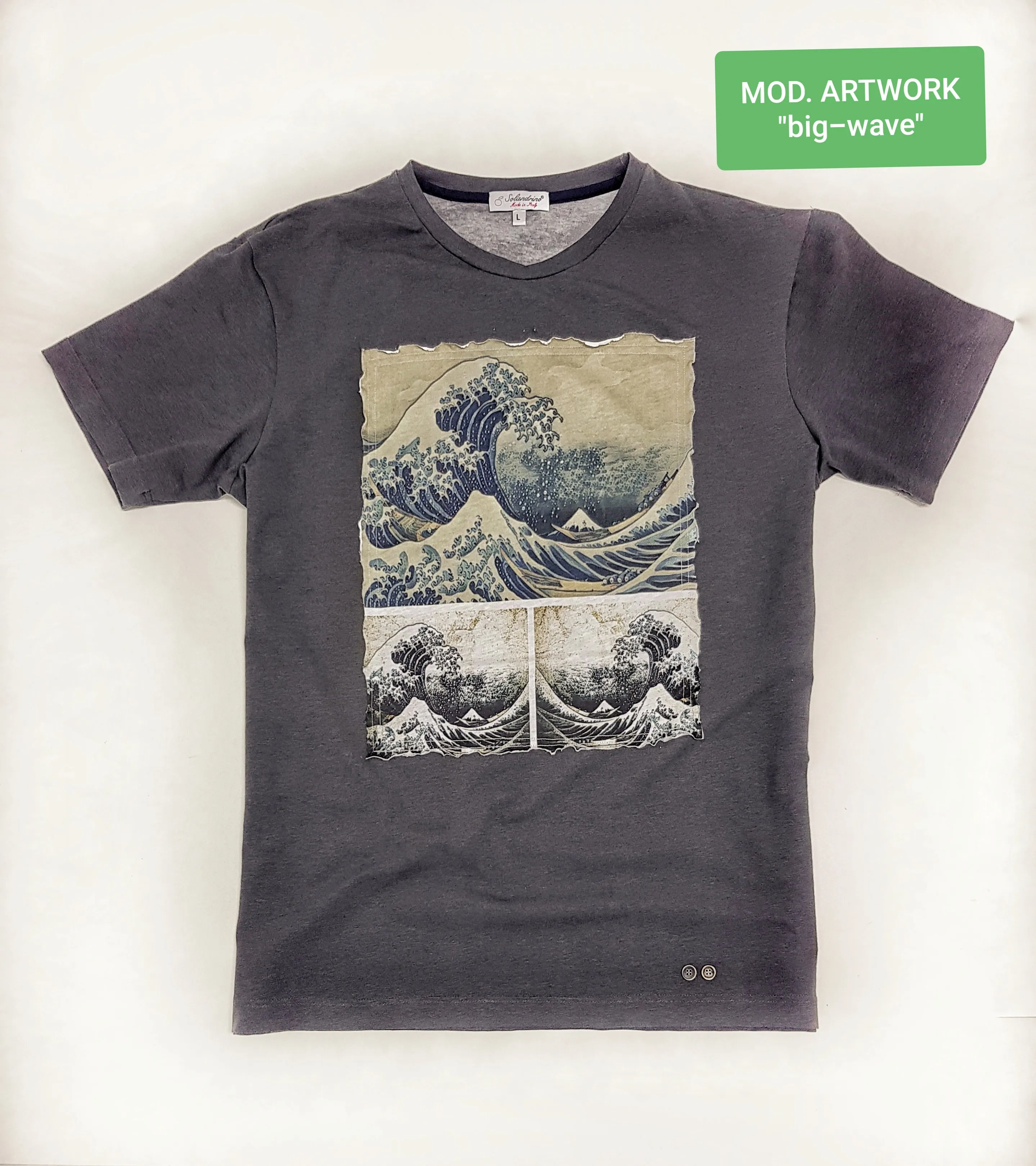 T-shirt made in Italy Fantasia big wave 100% fresco cotone jersey design big wave