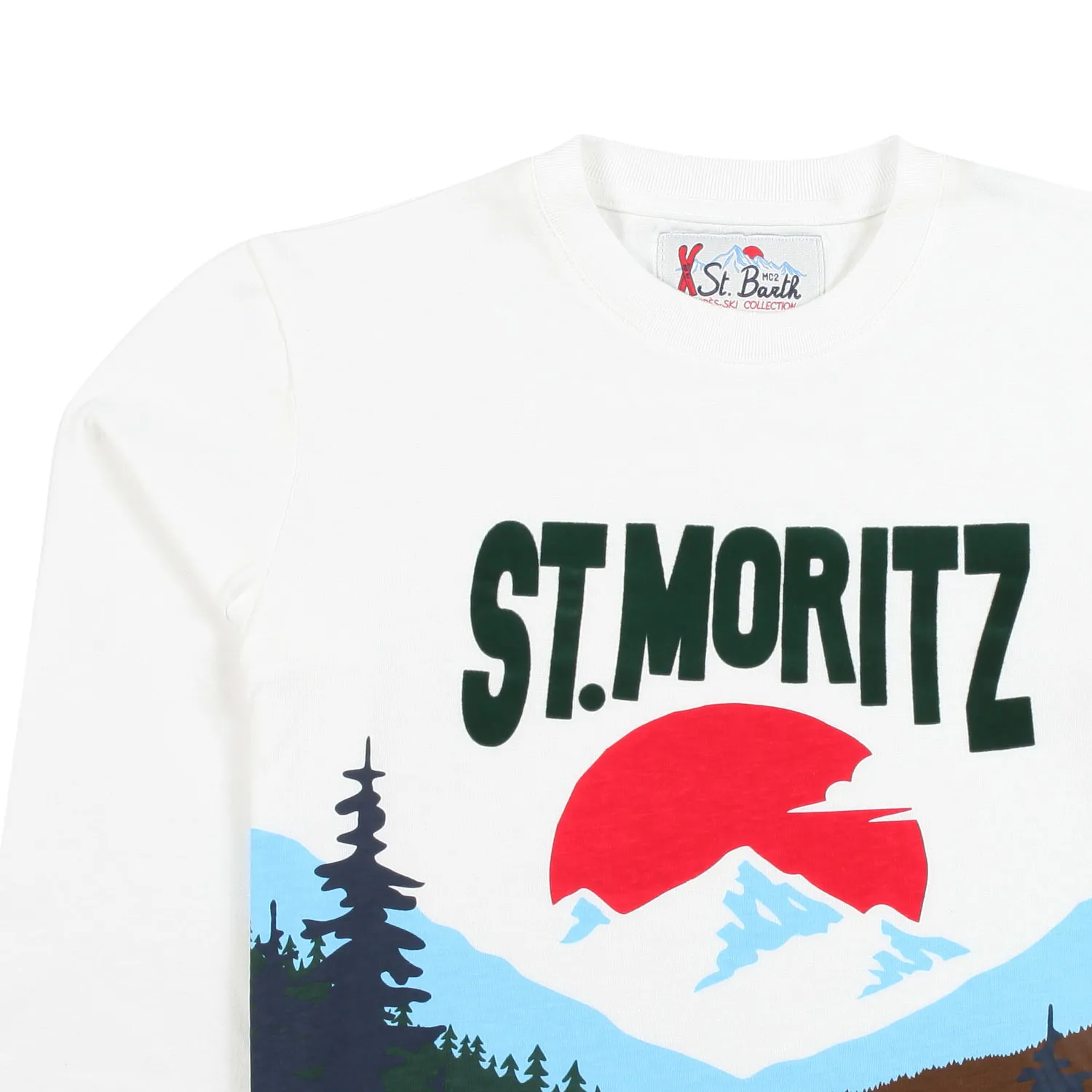 T-Shirt Manica Lunga Bianca Con Stampa St Moritz