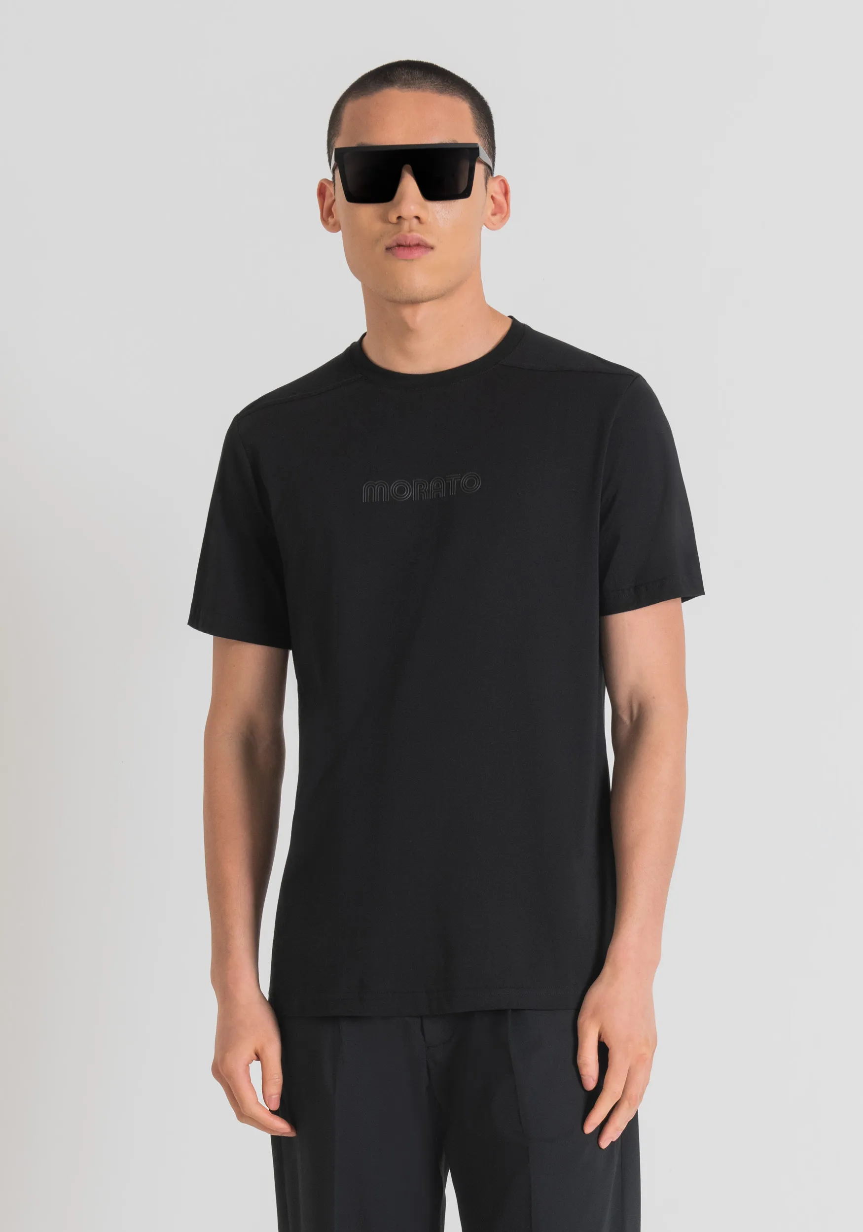 T-SHIRT REGULAR FIT IN JERSEY DI COTONE CON STAMPA LOGO IN RILIEVO