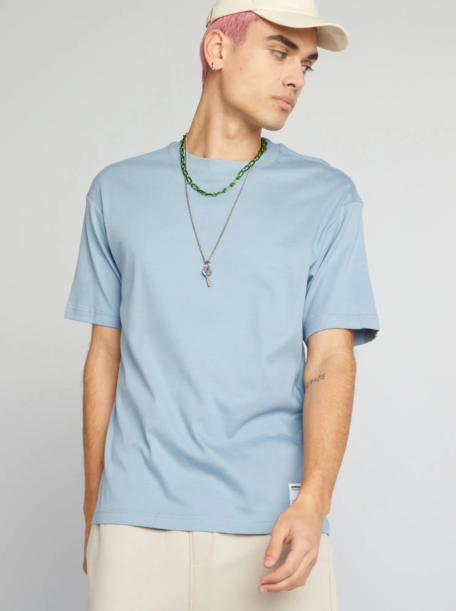 T-shirt scollo tondo in cotone - BLU