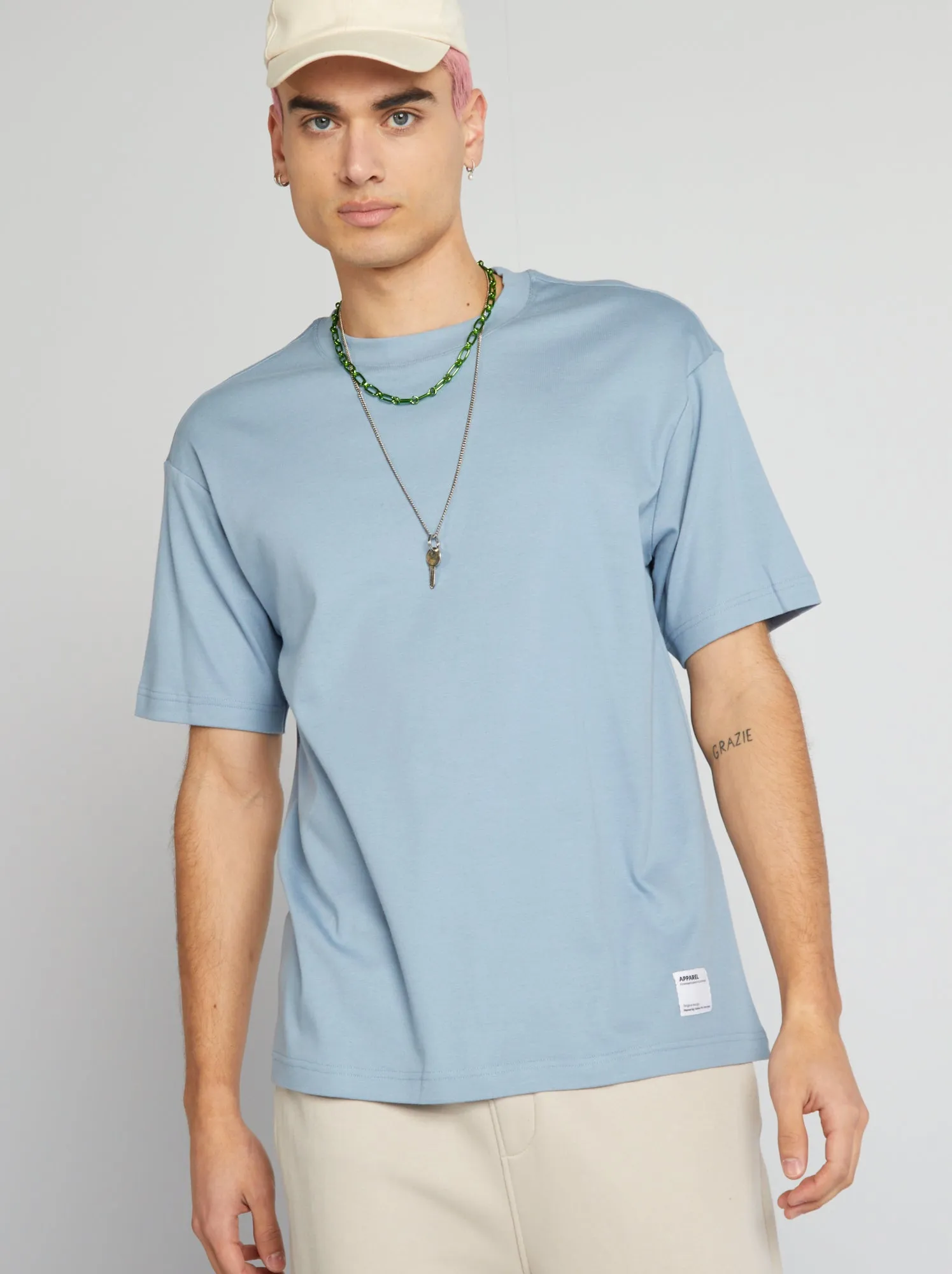 T-shirt scollo tondo in cotone - BLU